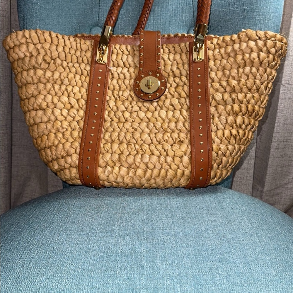 Authentic Michael Kors Woven Tote with Brown Leather